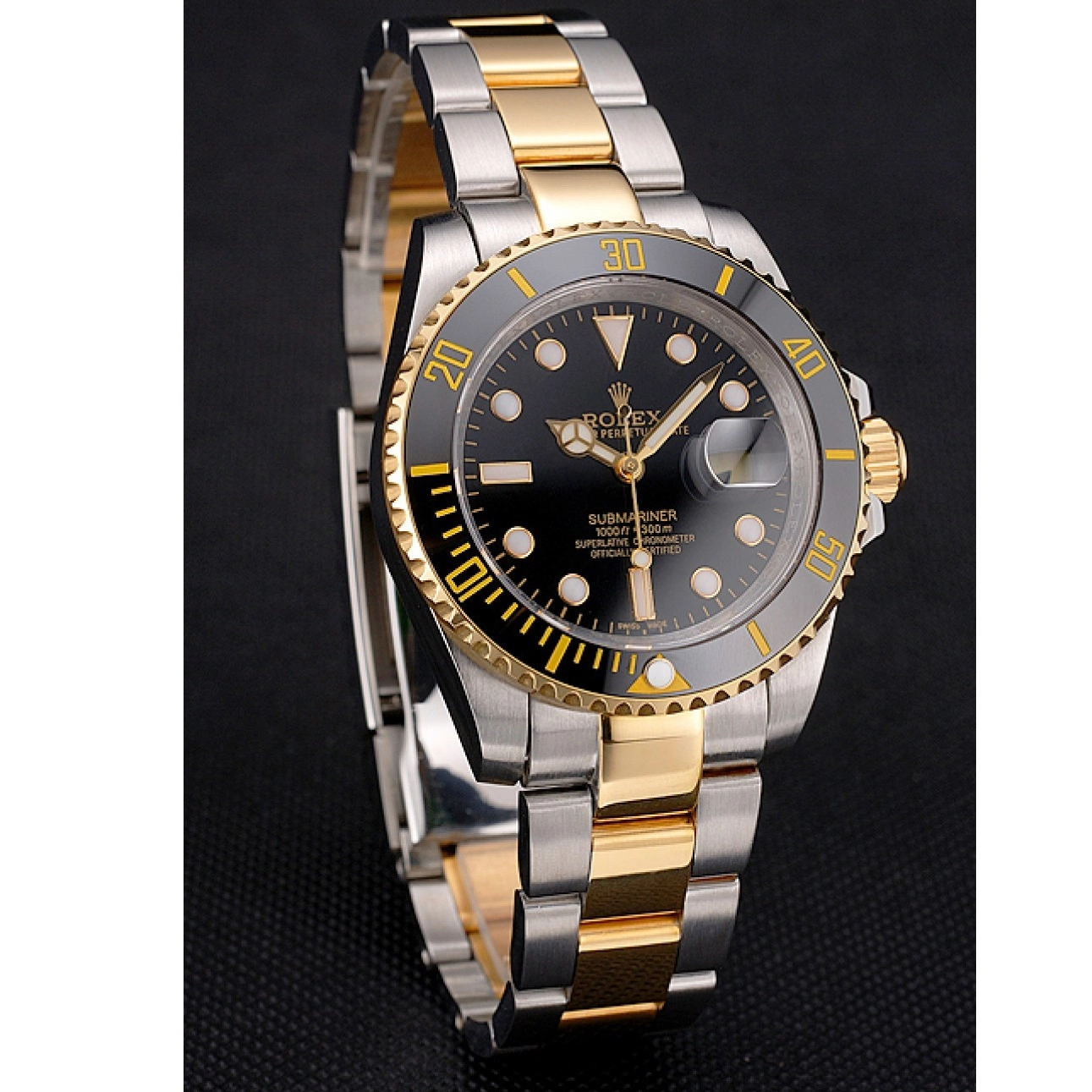 Best AAA Replica Sites Rolex Swiss Bracelet Tone Submariner And Gold Steel Two Dial Bezel Black 0728